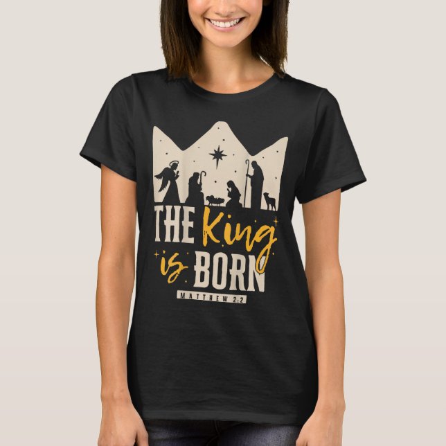 Camiseta Retro Religious Christmas The King Is Born Christi (Frente)