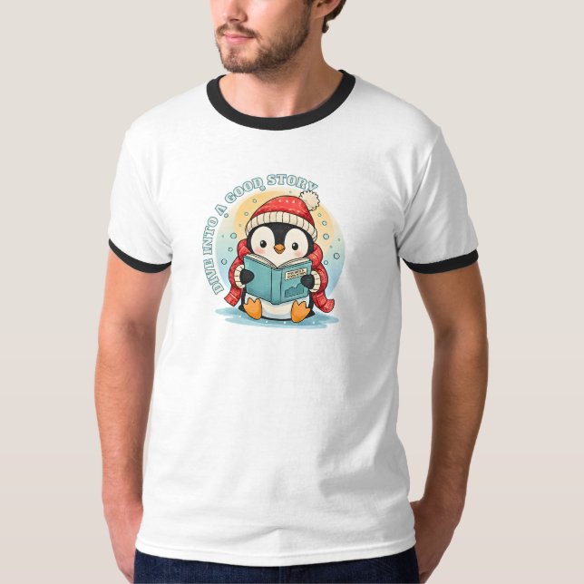 Camiseta Retro Ringer Penguin Reader Sporty Cotton Tee (Frente)