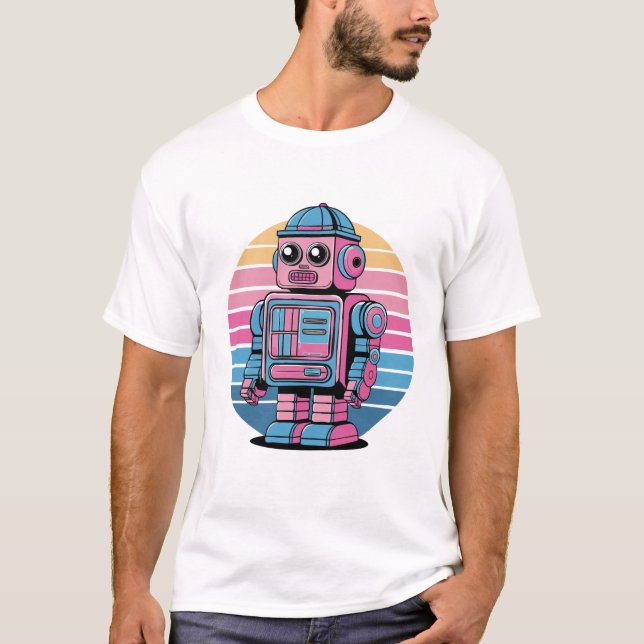 Camiseta Retro Robot: Vintage Futuristic T-Shirt (Frente)