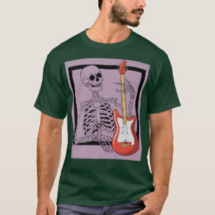 Camiseta Retro Rock & Roll Skeleton Guitar Player Figura Mu