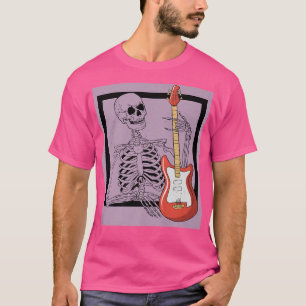 Camiseta Retro Rock & Roll Skeleton Guitar Player Figura Mu