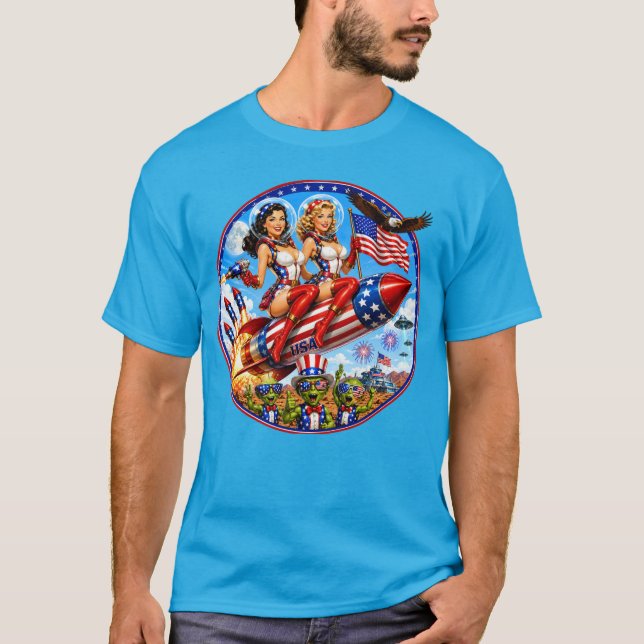 Camiseta Retro Rocket Girls EUA (Frente)