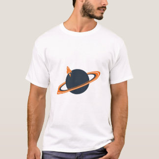 Camiseta Retro Rocket Ship Orbiting Dark Planet - Outer Spa