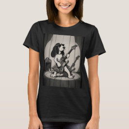 Camiseta Retro Rockstar Basset Hound Guitarrista Monocromát