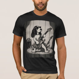 Camiseta Retro Rockstar Basset Hound Guitarrista Monocromát