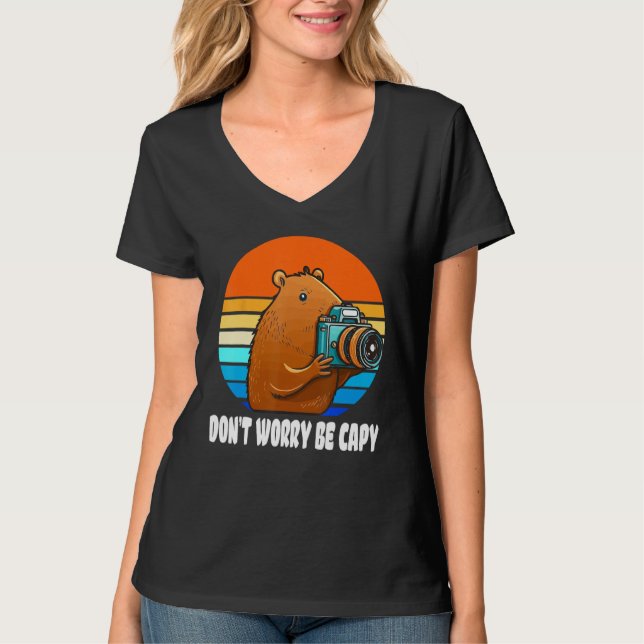 Camiseta Retro Rodent Capybara Don t Be Worry Be Capy Photo (Frente)