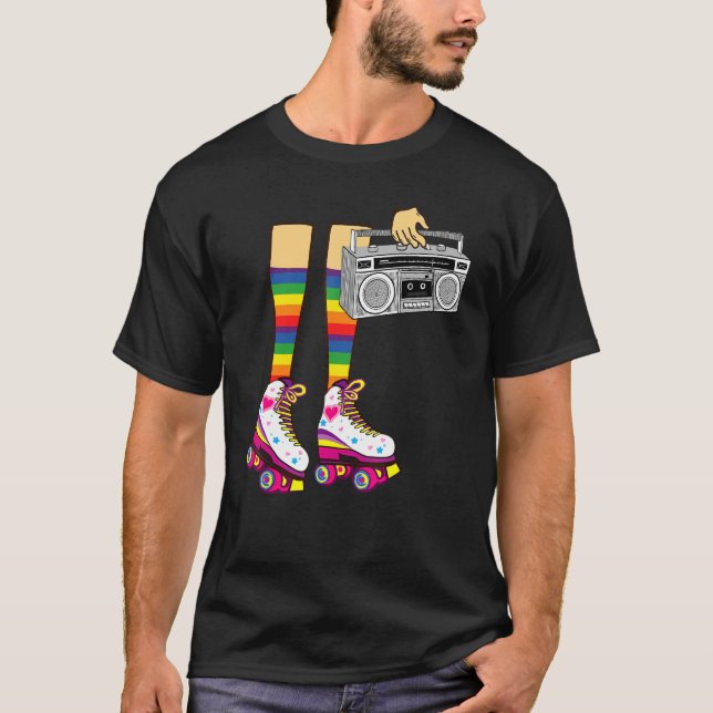 Camiseta Retro Rollerskates  80's Roller Disco Skating Girl (Frente)