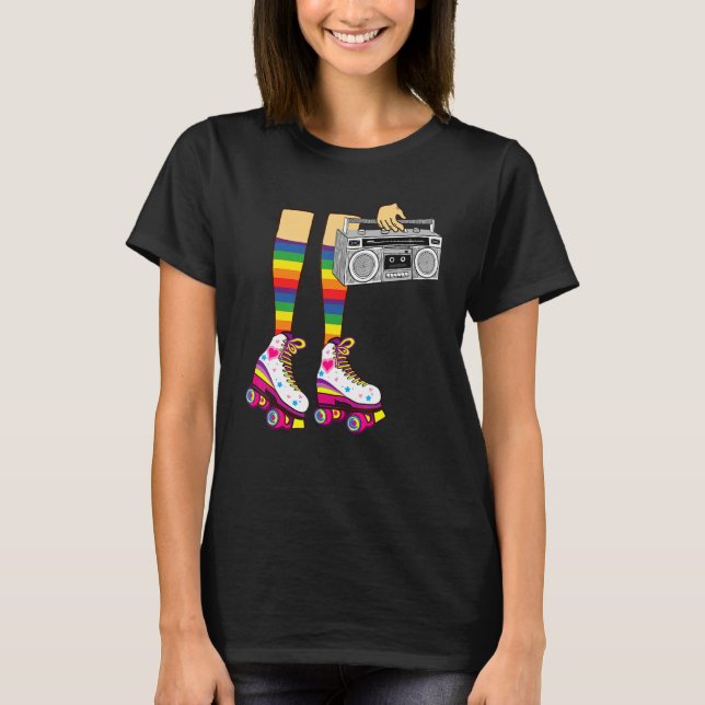 Camiseta Retro Rollerskates  80's Roller Disco Skating Girl (Frente)