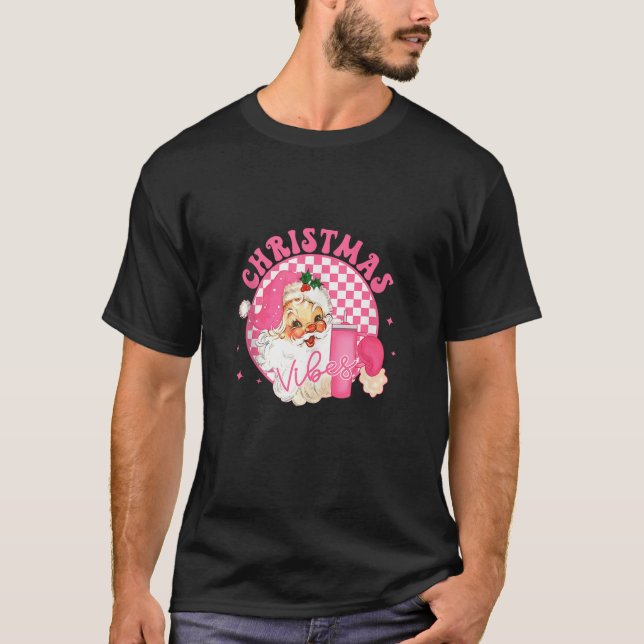 Camiseta Retro Rosa Papai Noel Natal Vibes Trendy Sant (Frente)