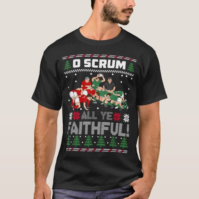 Camiseta Retro Rugby O Scrum All Ye Faithful Ugly Merry Chr (Frente)