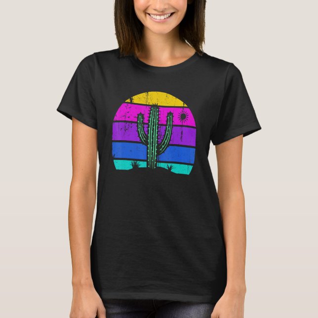 Camiseta Retro Saguaro Cactus Cactus Sunset Opuntia Cactace (Frente)