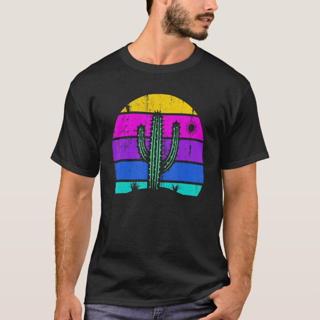 Camiseta Retro Saguaro Cactus Cactus Sunset Opuntia Cactace (Frente)