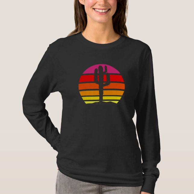 Camiseta Retro Saguaro Sunset  Cactus Opuntia Cactaceae (Frente)