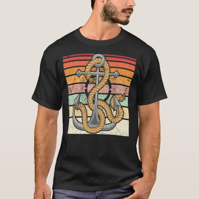 Camiseta Retro Sail Boat Anchor Skipper Nautical Sailor Sai (Frente)