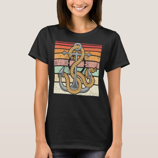 Camiseta Retro Sail Boat Anchor Skipper Nautical Sailor Sai (Frente)