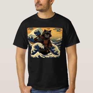 Camiseta Retro Samurai Cat Japonês Onda De Excelente Por Ho