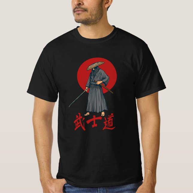 Camiseta Retro Samurai com Katana - Japonês (Frente)