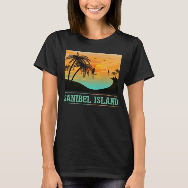 Camiseta Retro Sanibel Island Florida Tropical Sunset Beach (Frente)