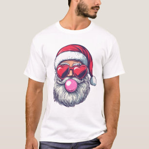 Camiseta Retro Santa Claus Soprando Goma De Bolha