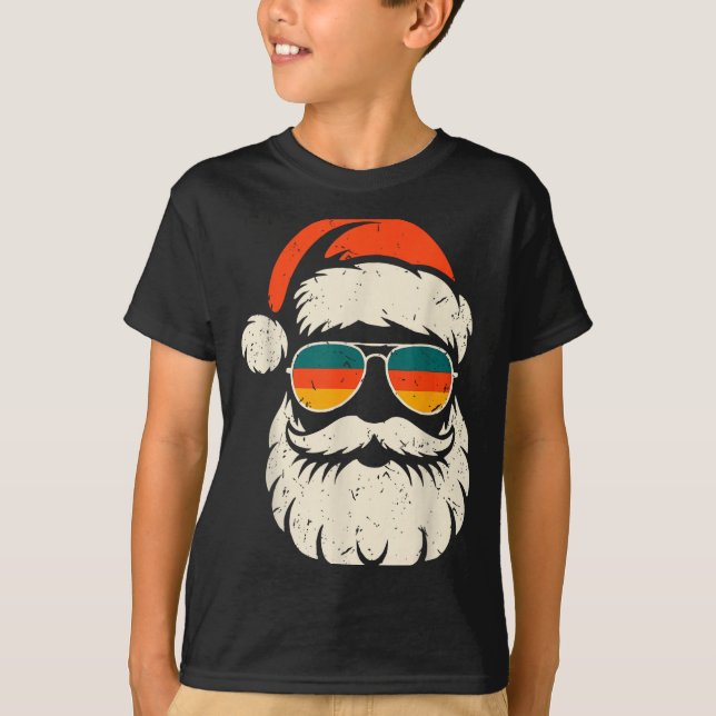 Camiseta Retro Santa Face Sungles Funny Christmas Family Ou (Frente)