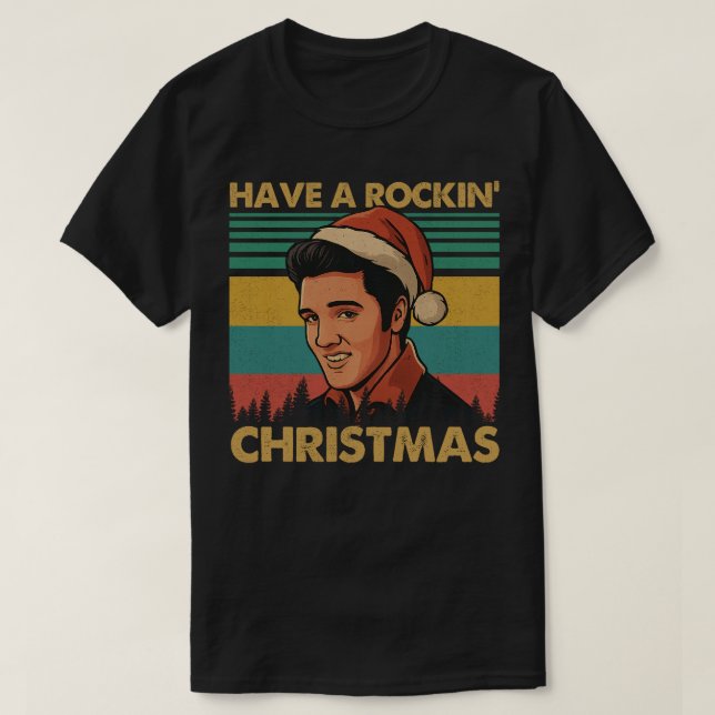 Camiseta Retro Santa Rockin Christmas Portrait Shirt (Frente do Design)