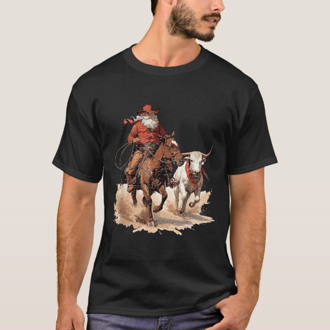 Camiseta Retro Santa Rodeo Reindeer Cowboy Western Horse Hi (Frente)