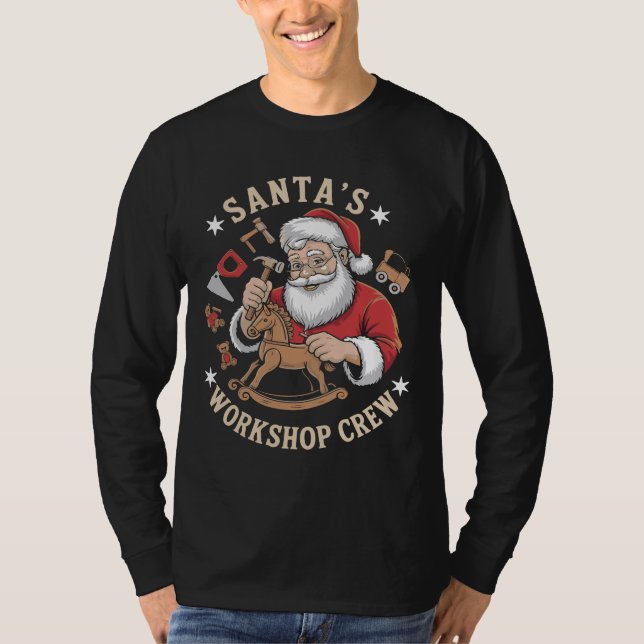 Camiseta Retro Santa’s Workshop Crew Holiday (Frente)