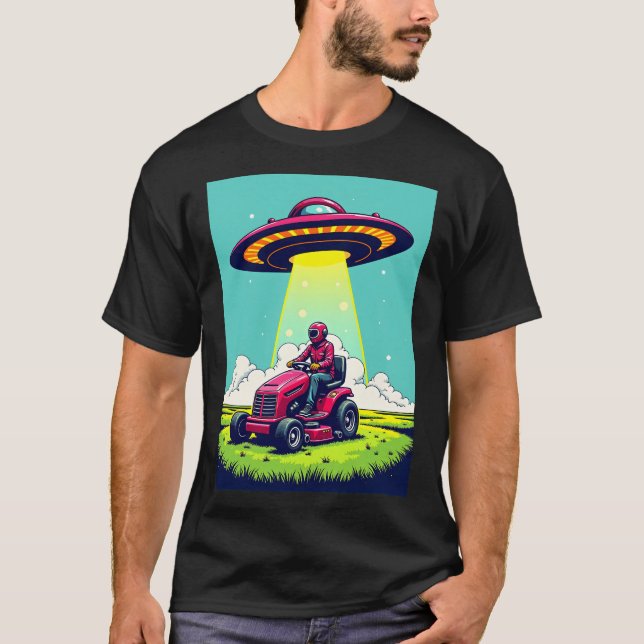 Camiseta Retro Sci Fi Cartoon Roket Ship e Lawnmower (Frente)
