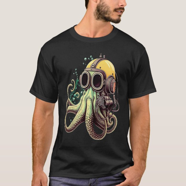 Camiseta Retro Scuba Diver Weird Octopus Design Octopus Hel (Frente)