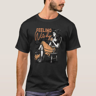 Camiseta Retrô Sentindo Menina Testemunha Negra Gato Assust