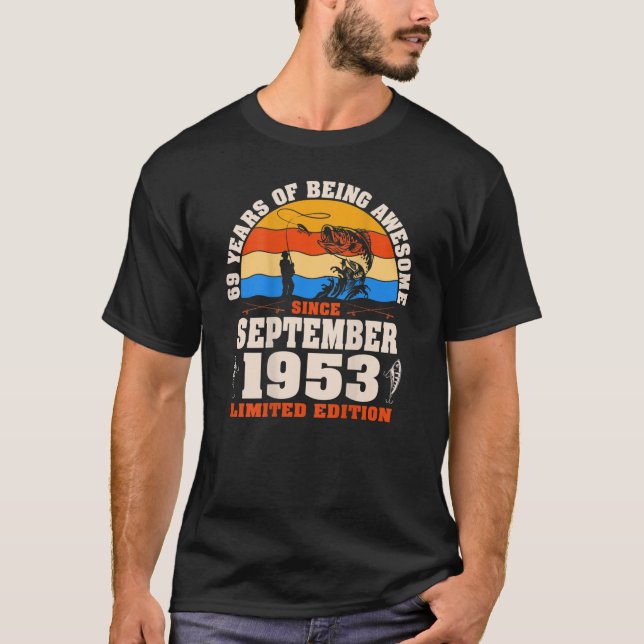 Camiseta Retro Setembro De 1953 69 Anos De Frota De Pesca 6 (Frente)