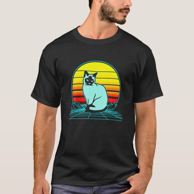 Camiseta Retro Siamese Cat Vaporwave (Frente)
