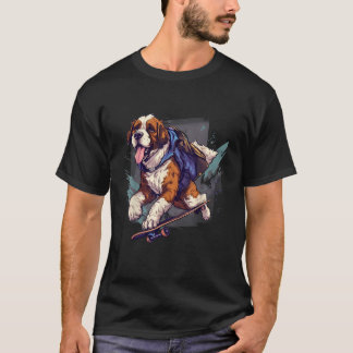Camiseta Retro Skateboarding Saint Bernard Dog Skateboard  
