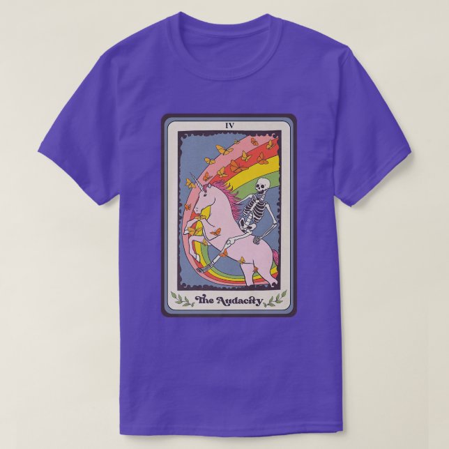 Camiseta Retro Skeleton Ande Unicorn Audacidade Tarot Ca (Frente do Design)