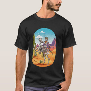 Camiseta Retro Skeleton Cowboy Cavalgando Cavalo Ocidental