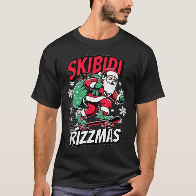 Camiseta Retro Skibidi Rizzmas Santa Clause Conselho de Pé (Frente)