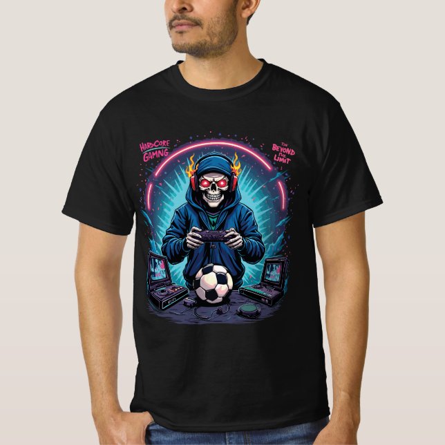 Camiseta Retro Skull Gamer – Hardcore Beyond Limit (Frente)