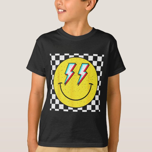 Camiseta Retro Smile Face Checkered Pattern Preppy Happy Fa (Frente)