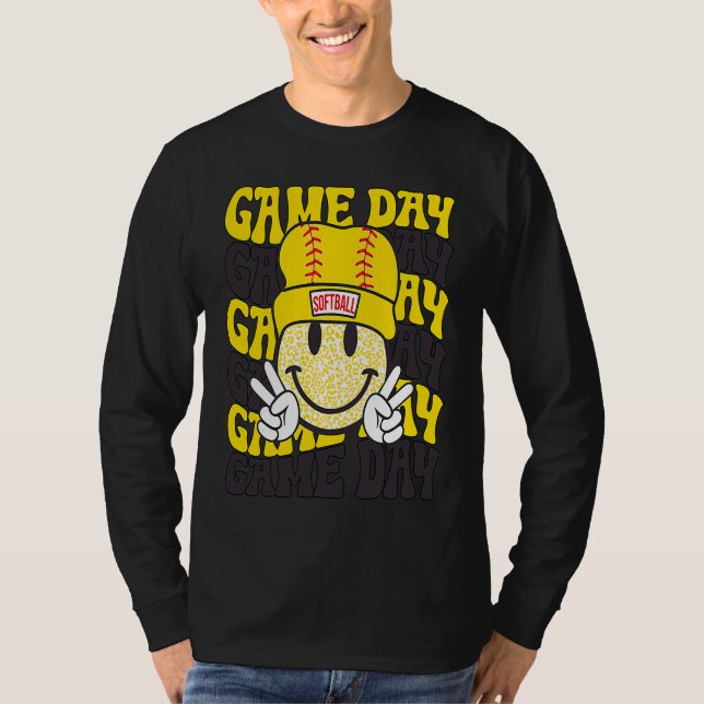 Camiseta Retro Smile Face Softball Game Day Vibes Softball  (Frente)