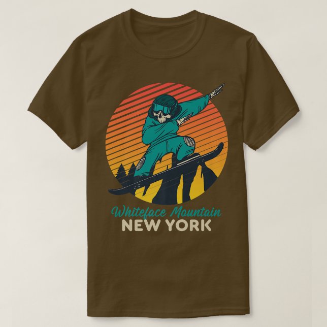 Camiseta Retro Snowboard Skeleton Whiteface Montanha Nova (Frente do Design)