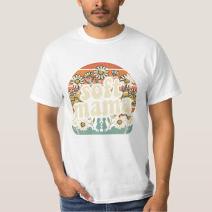 Camiseta Retro Soft Mama Vintage Groovy Pôr do Sol Flor de 