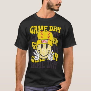 Camiseta Retro Sorri Face Jogo Softball Dia Vibes Softball