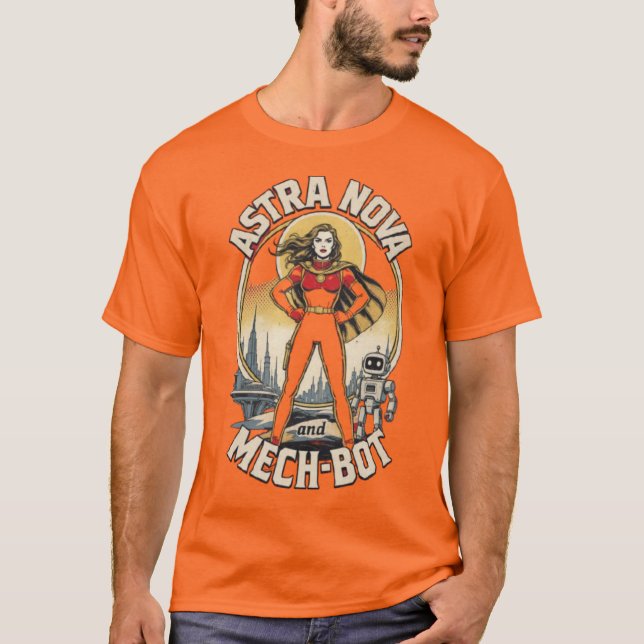 Camiseta Retro Space Hero – Ficção Científica de Q (Frente)