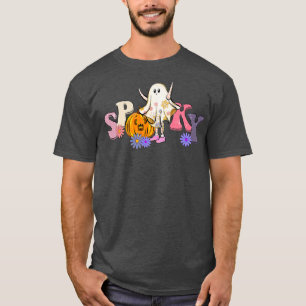 Camiseta Retro Spooky Ghost Pumpkin Spooky Vibes Happy Hall