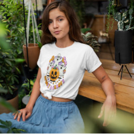 Camiseta Retro Spooky Groovy Fantasmas Pumpkin Halloween