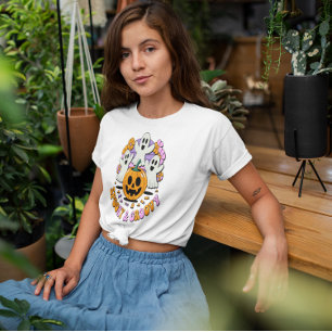 Camiseta Retro Spooky Groovy Fantasmas Pumpkin Halloween
