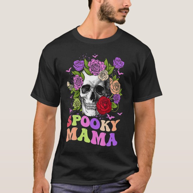 Camiseta Retro Spooky Mama Skull Women Flower Mom Skeleton  (Frente)