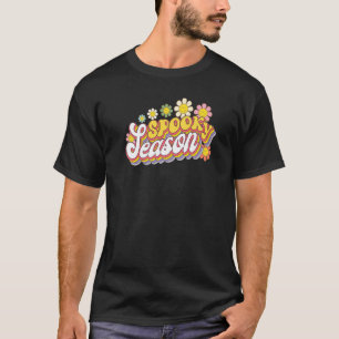 Camiseta Retro Spooky Season Floral Fall Halloween Thanksgi