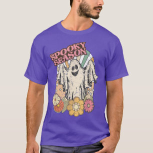 Camiseta Retro Spooky Season Floral Ghost Spooky Vibe Engra