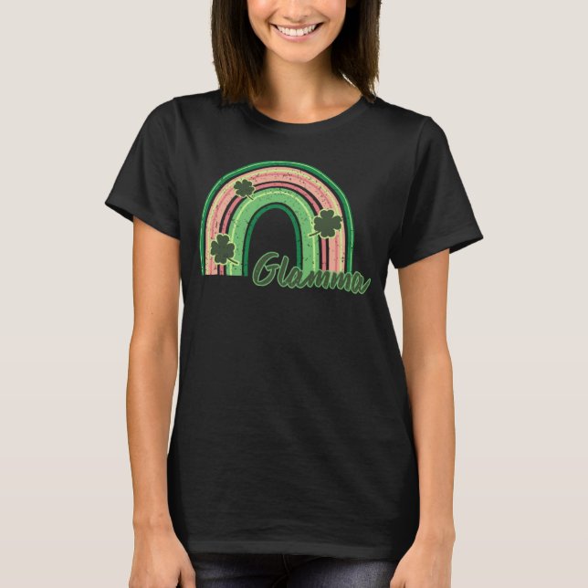 Camiseta Retro St Patrick s day Glamma  Rainbow Shamrock Pa (Frente)
